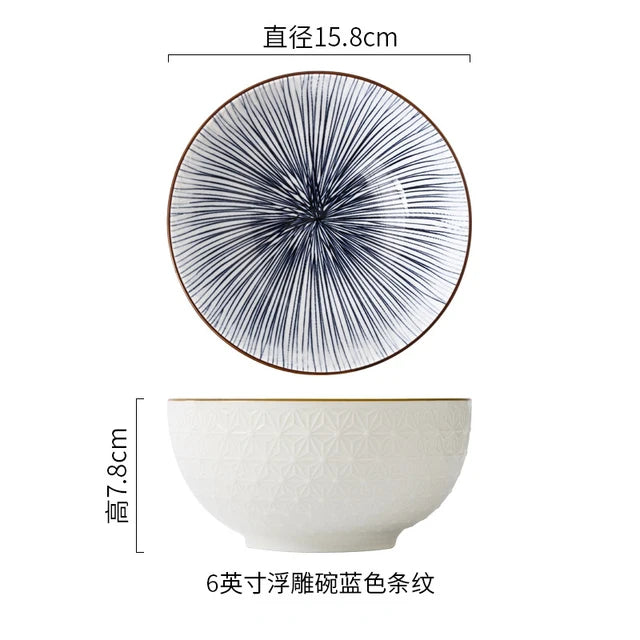 Nordic Style 6Inch Tableware Bowls Ceramic Home Hand Painted Instant Noodle Soup Restaurant Simple Creative Embossed Ramen Bowl
