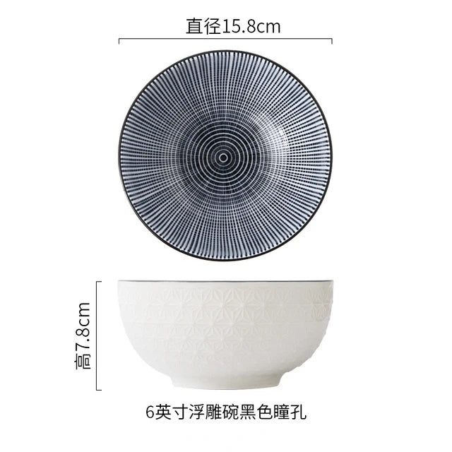 Nordic Style 6Inch Tableware Bowls Ceramic Home Hand Painted Instant Noodle Soup Restaurant Simple Creative Embossed Ramen Bowl