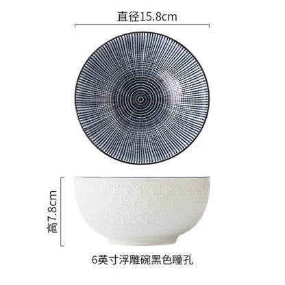 Nordic Style 6Inch Tableware Bowls Ceramic Home Hand Painted Instant Noodle Soup Restaurant Simple Creative Embossed Ramen Bowl