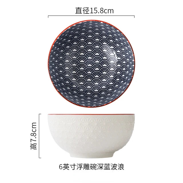 Nordic Style 6Inch Tableware Bowls Ceramic Home Hand Painted Instant Noodle Soup Restaurant Simple Creative Embossed Ramen Bowl