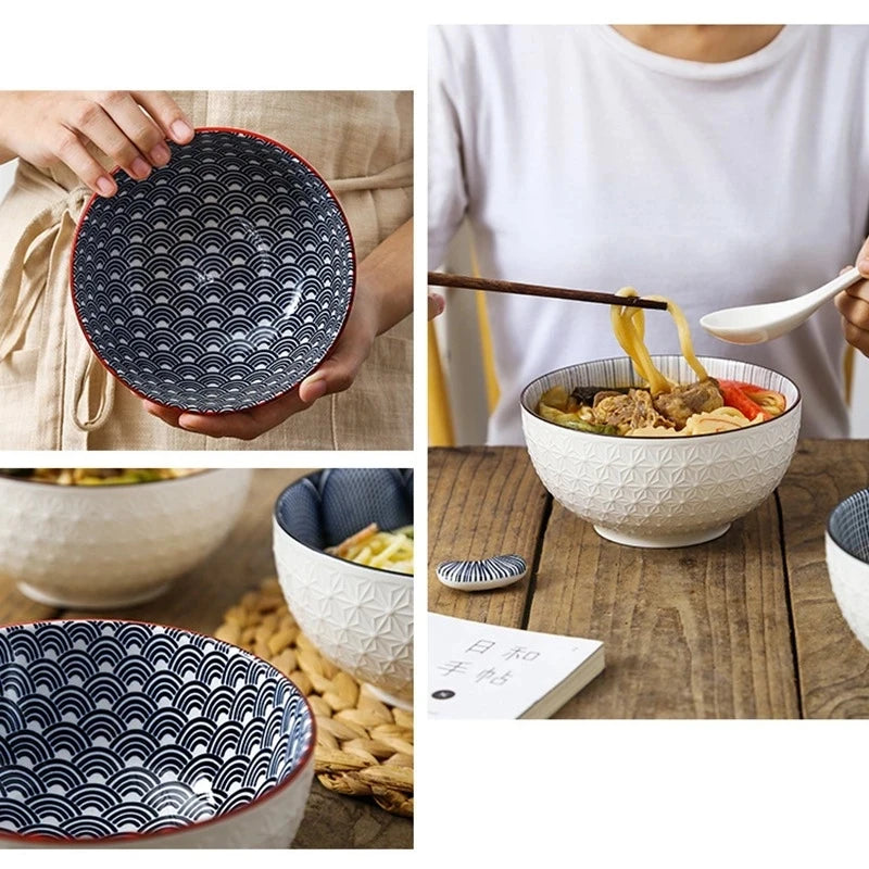 Nordic Style 6Inch Tableware Bowls Ceramic Home Hand Painted Instant Noodle Soup Restaurant Simple Creative Embossed Ramen Bowl