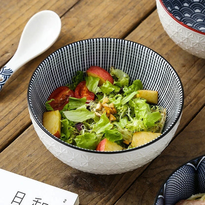 Nordic Style 6Inch Tableware Bowls Ceramic Home Hand Painted Instant Noodle Soup Restaurant Simple Creative Embossed Ramen Bowl