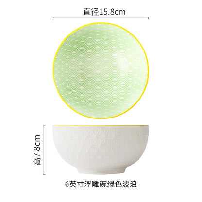 Nordic Style 6Inch Tableware Bowls Ceramic Home Hand Painted Instant Noodle Soup Restaurant Simple Creative Embossed Ramen Bowl