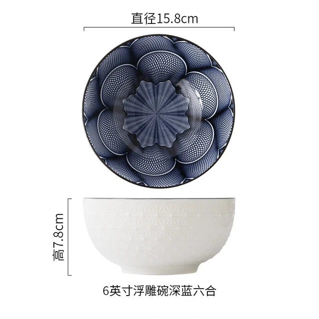 Nordic Style 6Inch Tableware Bowls Ceramic Home Hand Painted Instant Noodle Soup Restaurant Simple Creative Embossed Ramen Bowl