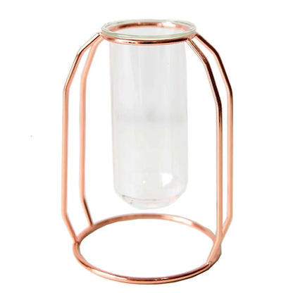 Nordic Style Glass Flower Pot Iron Art Vase Rose Gold Hanging Test Tube Flower Vases Home Office Decoration Desk Flowerpots