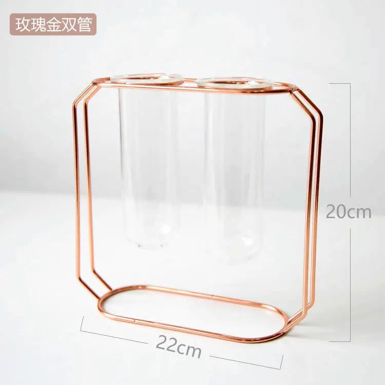 Nordic Style Glass Flower Pot Iron Art Vase Rose Gold Hanging Test Tube Flower Vases Home Office Decoration Desk Flowerpots