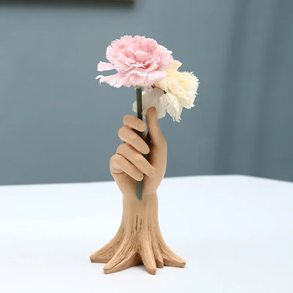 Nordic Style Hand Shape Vases for Flowers Home Decoration Elegant Resin Planter Vase Christmas Gifts Flowerpots