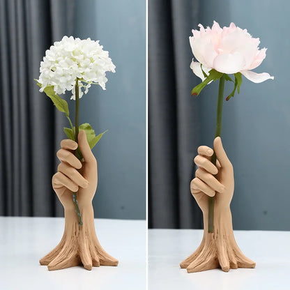 Nordic Style Hand Shape Vases for Flowers Home Decoration Elegant Resin Planter Vase Christmas Gifts Flowerpots