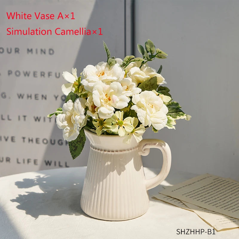 Nordic White Ceramic Vase modern Decoration round vases Home Decor Fairy Garden Dried Flowers Pot living room interior design