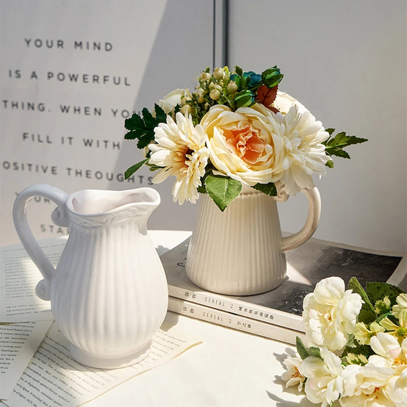Nordic White Ceramic Vase modern Decoration round vases Home Decor Fairy Garden Dried Flowers Pot living room interior design