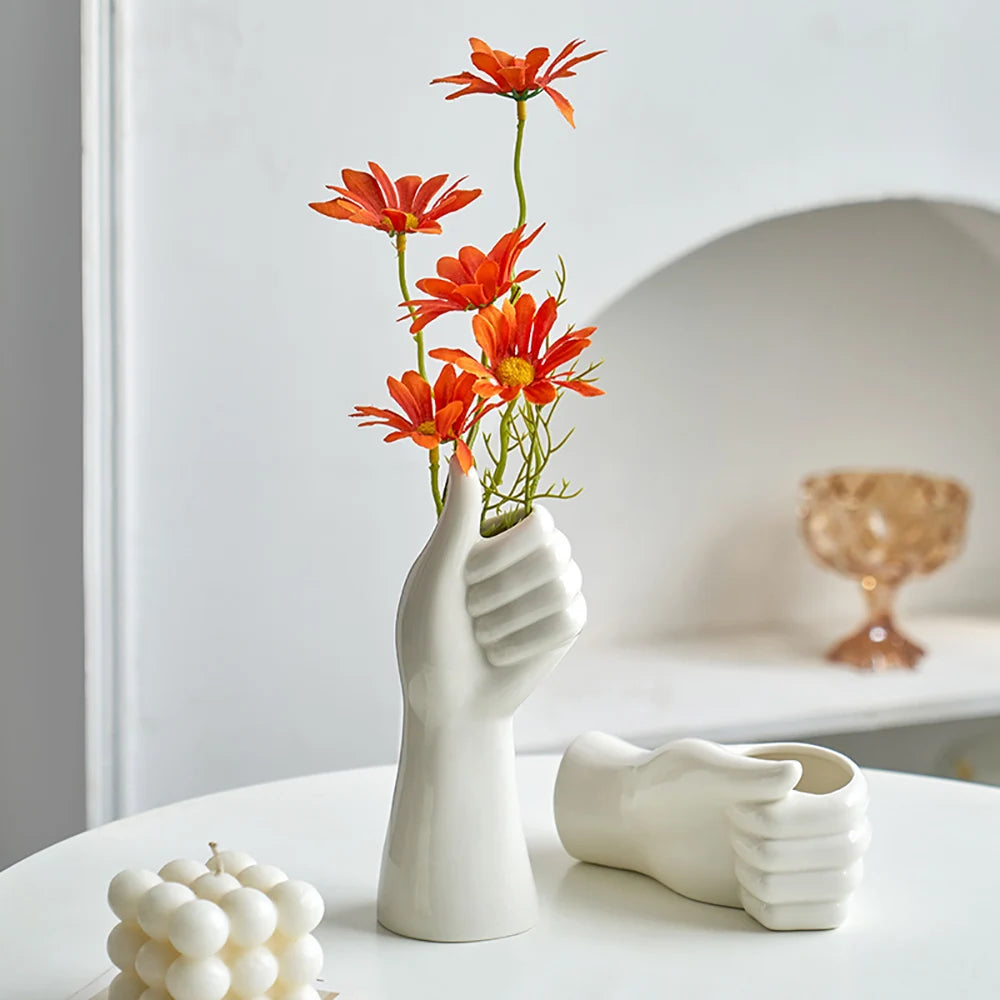 Nordic White Ceramic Vase modern Decoration round vases Home Decor Fairy Garden Dried Flowers Pot living room interior design