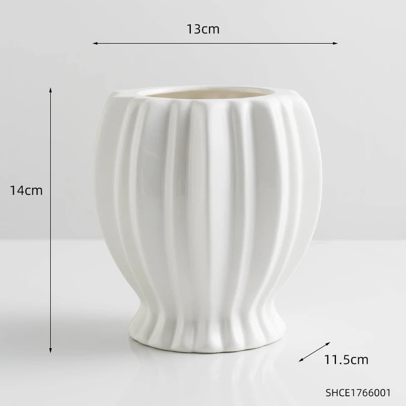 Nordic White Ceramic Vase modern Decoration round vases Home Decor Fairy Garden Dried Flowers Pot living room interior design
