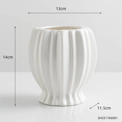 Nordic White Ceramic Vase modern Decoration round vases Home Decor Fairy Garden Dried Flowers Pot living room interior design