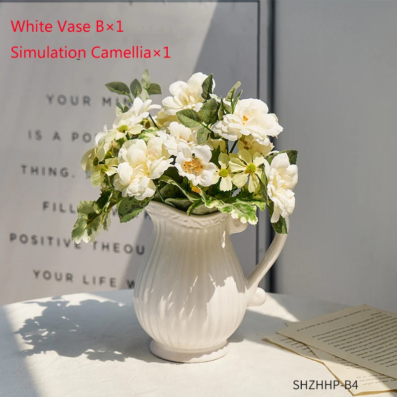 Nordic White Ceramic Vase modern Decoration round vases Home Decor Fairy Garden Dried Flowers Pot living room interior design