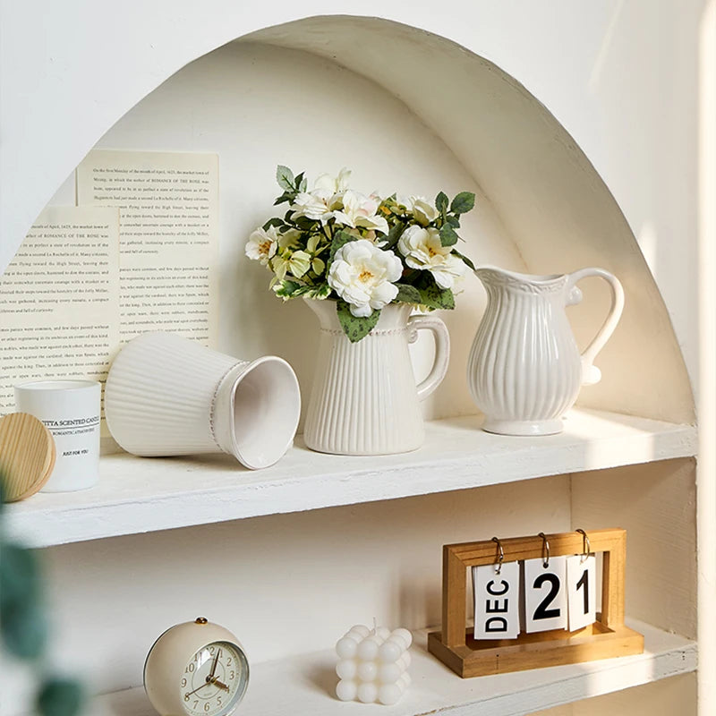 Nordic White Ceramic Vase modern Decoration round vases Home Decor Fairy Garden Dried Flowers Pot living room interior design