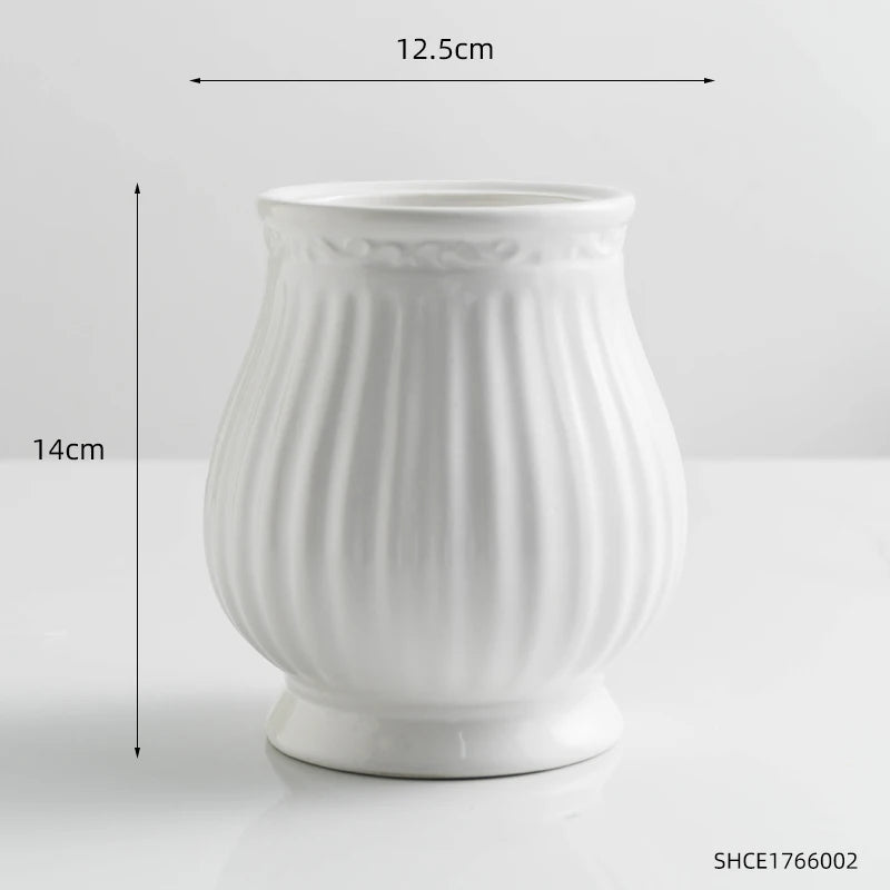 Nordic White Ceramic Vase modern Decoration round vases Home Decor Fairy Garden Dried Flowers Pot living room interior design