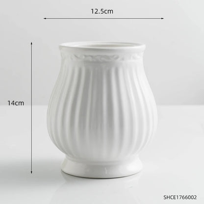 Nordic White Ceramic Vase modern Decoration round vases Home Decor Fairy Garden Dried Flowers Pot living room interior design