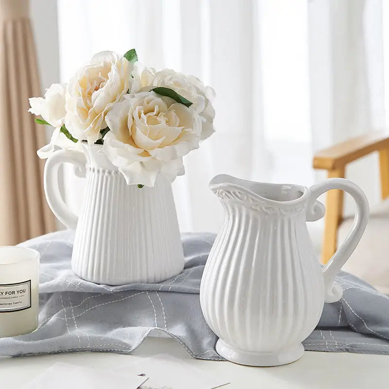 Nordic White Ceramic Vase modern Decoration round vases Home Decor Fairy Garden Dried Flowers Pot living room interior design