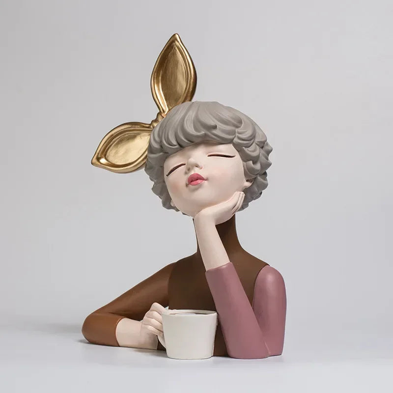 Nordic ins Girls Ornament Resin People Statue Room Decoration Living Room Decor Cute Craft Gifts Sculpture Modern Decoration