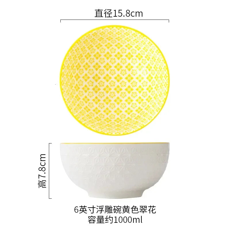 Northern Europe Wind Bowl Inch Glaze Down Painted Pottery Porcelain Tableware Household Ramen Restaurant Soup Ceramic Bowls