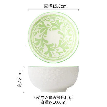 Northern Europe Wind Bowl Inch Glaze Down Painted Pottery Porcelain Tableware Household Ramen Restaurant Soup Ceramic Bowls