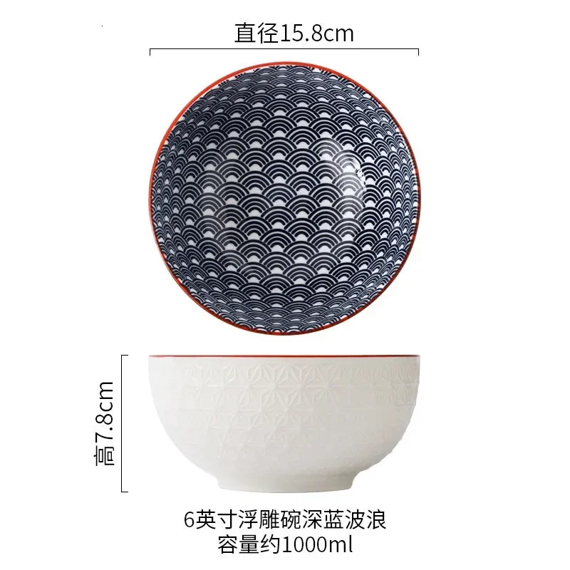 Northern Europe Wind Bowl Inch Glaze Down Painted Pottery Porcelain Tableware Household Ramen Restaurant Soup Ceramic Bowls