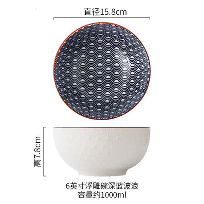 Northern Europe Wind Bowl Inch Glaze Down Painted Pottery Porcelain Tableware Household Ramen Restaurant Soup Ceramic Bowls