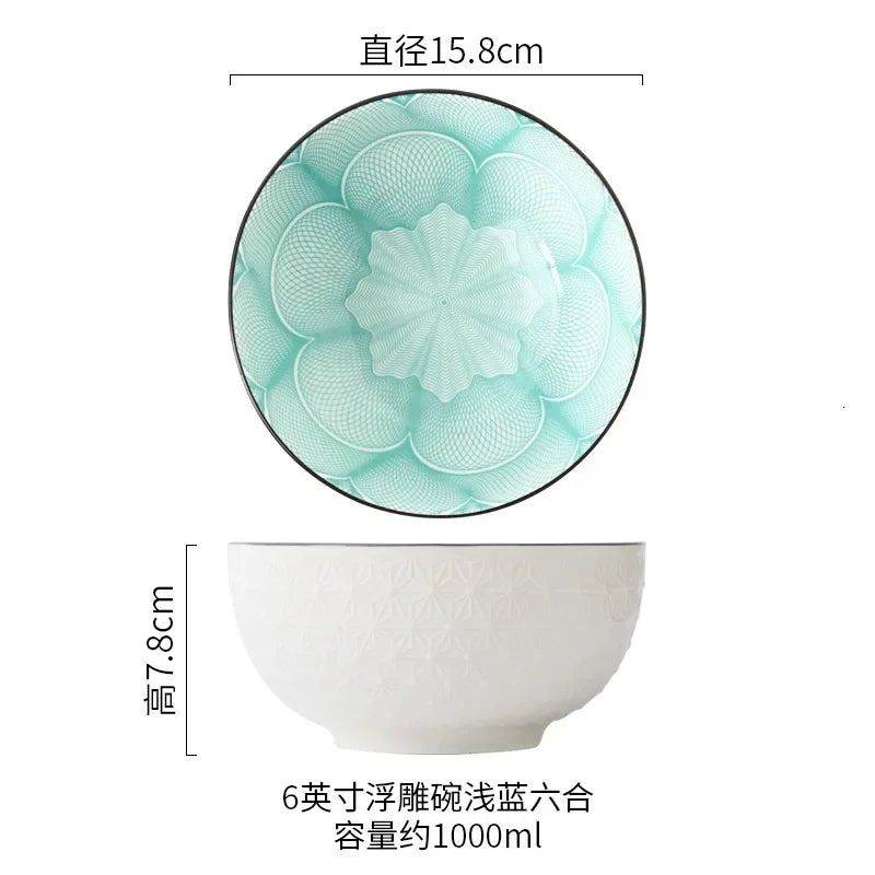Northern Europe Wind Bowl Inch Glaze Down Painted Pottery Porcelain Tableware Household Ramen Restaurant Soup Ceramic Bowls