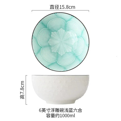Northern Europe Wind Bowl Inch Glaze Down Painted Pottery Porcelain Tableware Household Ramen Restaurant Soup Ceramic Bowls
