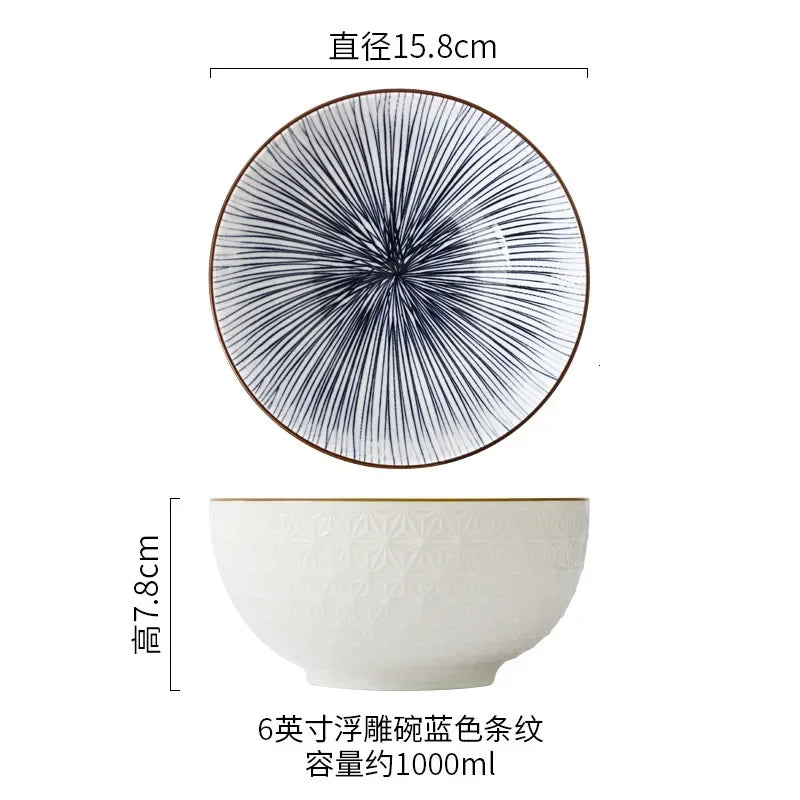 Northern Europe Wind Bowl Inch Glaze Down Painted Pottery Porcelain Tableware Household Ramen Restaurant Soup Ceramic Bowls