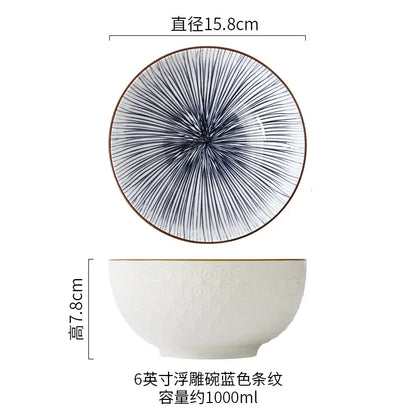 Northern Europe Wind Bowl Inch Glaze Down Painted Pottery Porcelain Tableware Household Ramen Restaurant Soup Ceramic Bowls