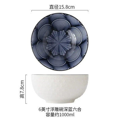 Northern Europe Wind Bowl Inch Glaze Down Painted Pottery Porcelain Tableware Household Ramen Restaurant Soup Ceramic Bowls