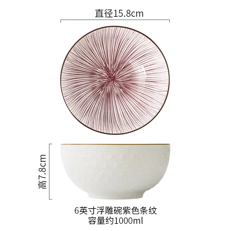 Northern Europe Wind Bowl Inch Glaze Down Painted Pottery Porcelain Tableware Household Ramen Restaurant Soup Ceramic Bowls