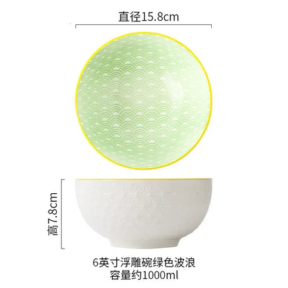 Northern Europe Wind Bowl Inch Glaze Down Painted Pottery Porcelain Tableware Household Ramen Restaurant Soup Ceramic Bowls