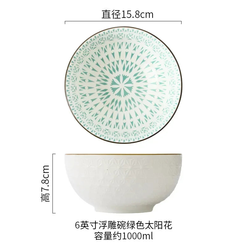 Northern Europe Wind Bowl Inch Glaze Down Painted Pottery Porcelain Tableware Household Ramen Restaurant Soup Ceramic Bowls
