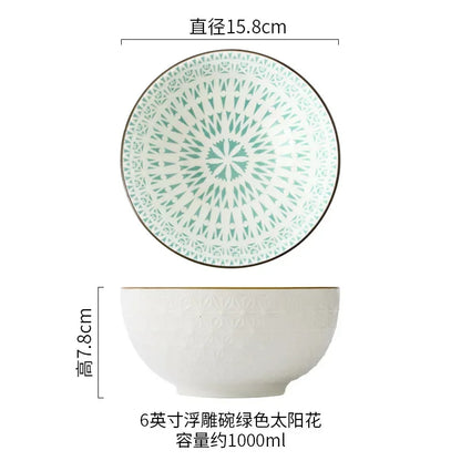 Northern Europe Wind Bowl Inch Glaze Down Painted Pottery Porcelain Tableware Household Ramen Restaurant Soup Ceramic Bowls