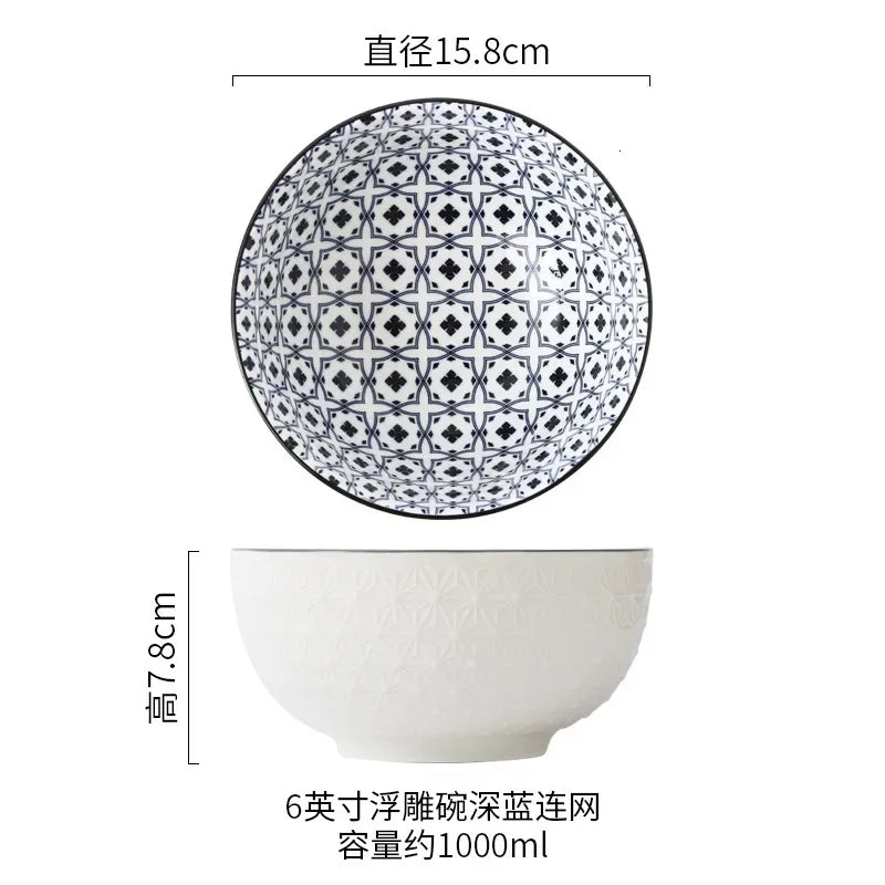 Northern Europe Wind Bowl Inch Glaze Down Painted Pottery Porcelain Tableware Household Ramen Restaurant Soup Ceramic Bowls