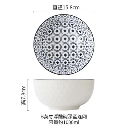 Northern Europe Wind Bowl Inch Glaze Down Painted Pottery Porcelain Tableware Household Ramen Restaurant Soup Ceramic Bowls
