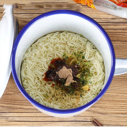 Nostalgic Chinese Enamel Cup with Lid Creative Instant Noodle Bowl Large Capacity Literary Tea Mug Gift 750/1100/3000ML FU