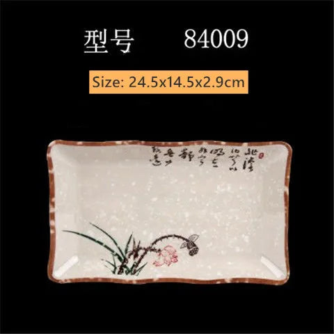 Not Easily Broken Melamine Barbecue Sushi Plate Rectangular Beef Hot Pot Dish Japanese Snack Plate Thickened Plastic Cutlery