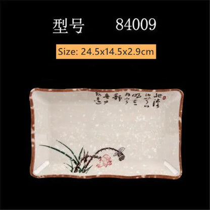 Not Easily Broken Melamine Barbecue Sushi Plate Rectangular Beef Hot Pot Dish Japanese Snack Plate Thickened Plastic Cutlery