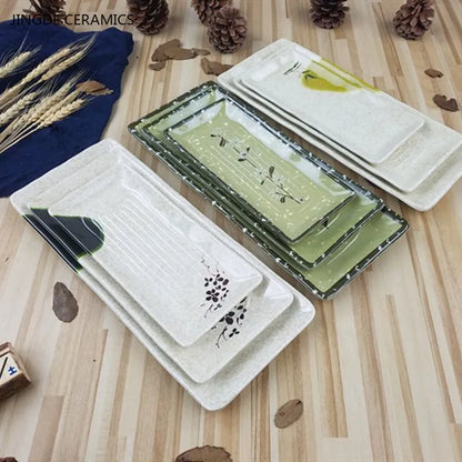 Not Easily Broken Melamine Barbecue Sushi Plate Rectangular Beef Hot Pot Dish Japanese Snack Plate Thickened Plastic Cutlery