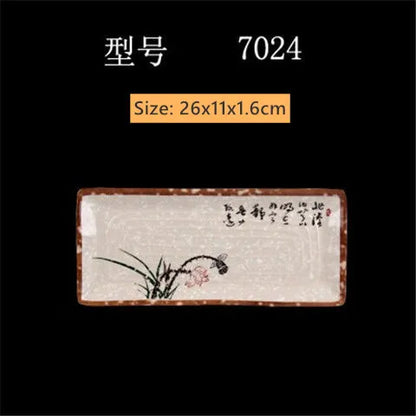 Not Easily Broken Melamine Barbecue Sushi Plate Rectangular Beef Hot Pot Dish Japanese Snack Plate Thickened Plastic Cutlery