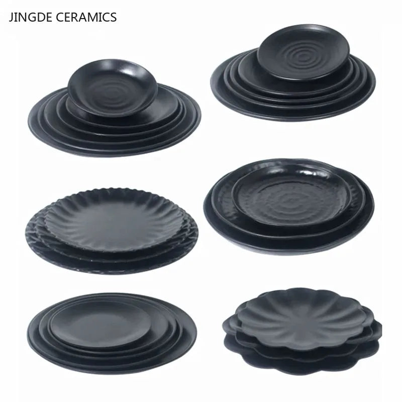 Not Easily Broken Plastic Tableware Black Melamine Plate Household Barbecue Dinner Plates Commercial Cutlery Kitchen Accessories