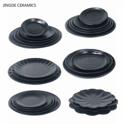 Not Easily Broken Plastic Tableware Black Melamine Plate Household Barbecue Dinner Plates Commercial Cutlery Kitchen Accessories