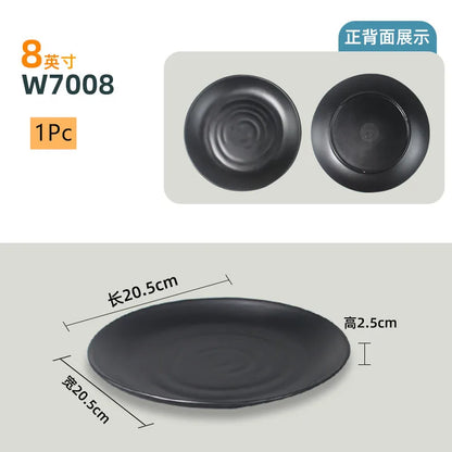 Not Easily Broken Plastic Tableware Black Melamine Plate Household Barbecue Dinner Plates Commercial Cutlery Kitchen Accessories