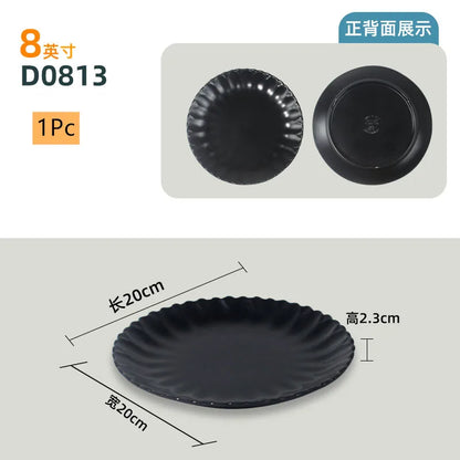 Not Easily Broken Plastic Tableware Black Melamine Plate Household Barbecue Dinner Plates Commercial Cutlery Kitchen Accessories