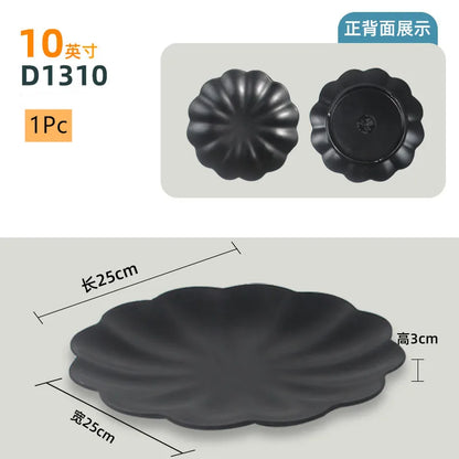 Not Easily Broken Plastic Tableware Black Melamine Plate Household Barbecue Dinner Plates Commercial Cutlery Kitchen Accessories