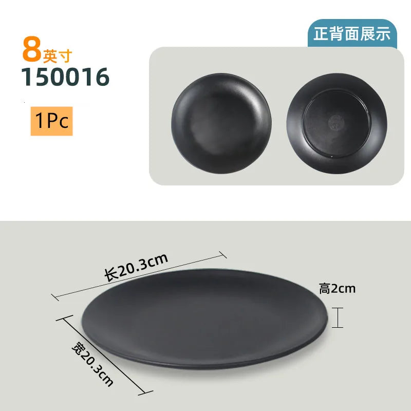 Not Easily Broken Plastic Tableware Black Melamine Plate Household Barbecue Dinner Plates Commercial Cutlery Kitchen Accessories