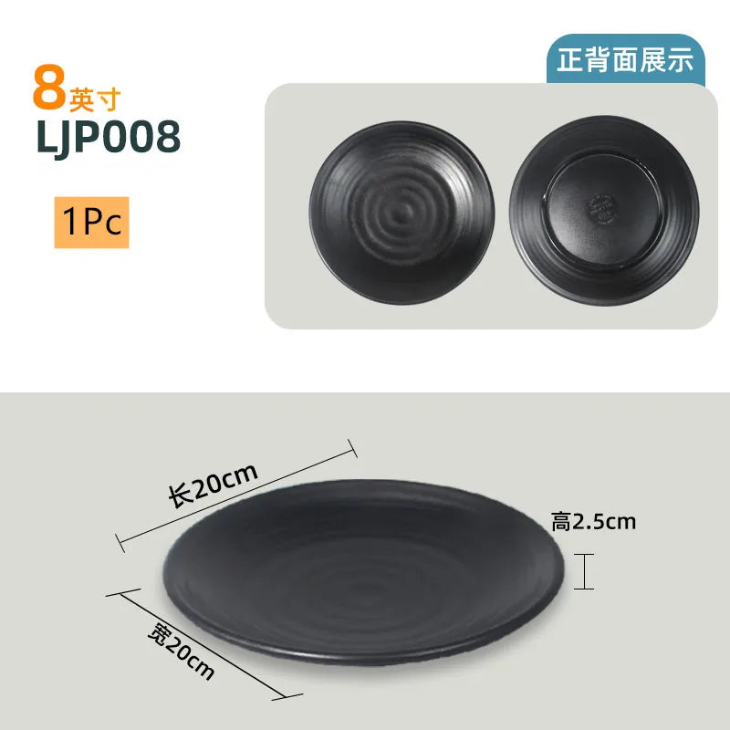 Not Easily Broken Plastic Tableware Black Melamine Plate Household Barbecue Dinner Plates Commercial Cutlery Kitchen Accessories